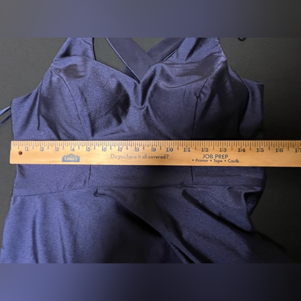 JUMP APPAREL BY WENDYE CHAITIN V NECK SKATER SKIRT STYLE DRESS SIZE 11-12. NAVY - Picture 6 of 13